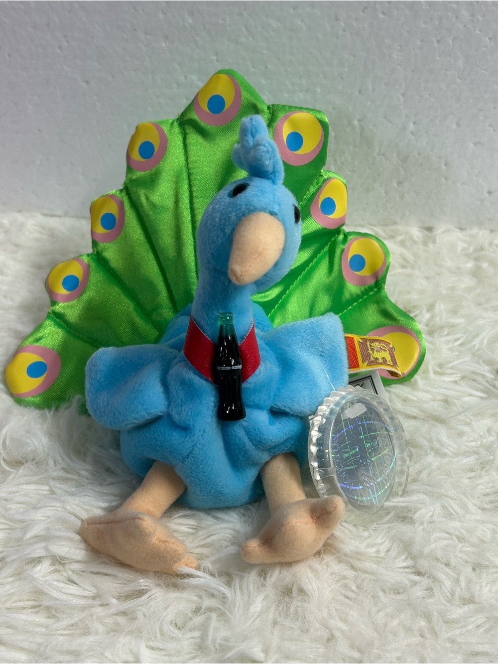 Coca Cola Blue and Bright Green Plush Peacock
